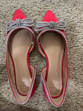 Target Red Pointed-Toe Flats with Crystal Bow